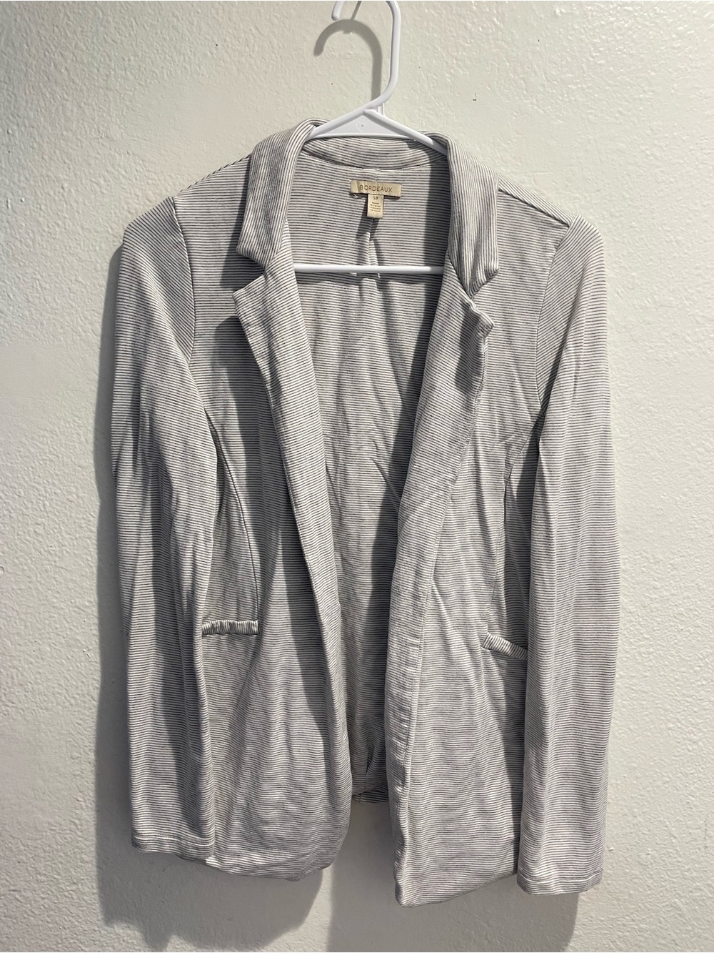 💼 Anthro Bordeaux Gray Striped Edie Blazer Jacket